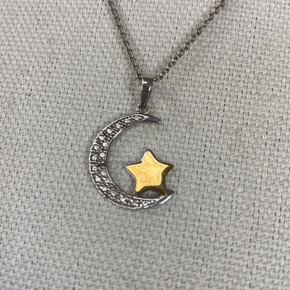 Crescent moon Goldtone star 925 pendant necklace - Picture 2 of 6